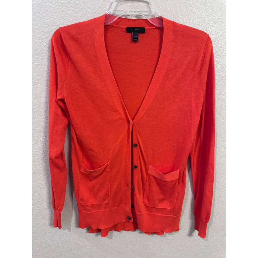 J. Crew Cardigan XXS Extra Extra Small Orange Cotton Knit Long Sleeve Pockets